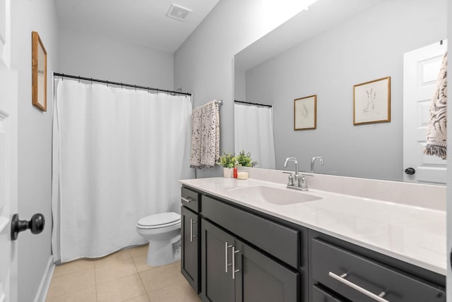 bathroom with tile patterned floors, vanity, and toilet