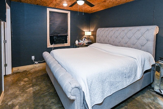 bedroom featuring cooling unit and ceiling fan