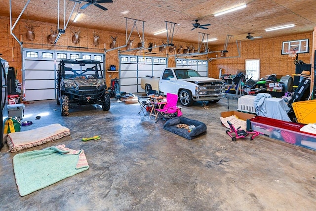 garage with ceiling fan