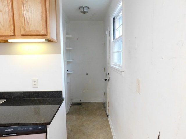 interior space with dishwasher and light brown cabinets