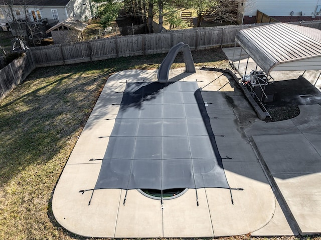 view of swimming pool featuring a patio area