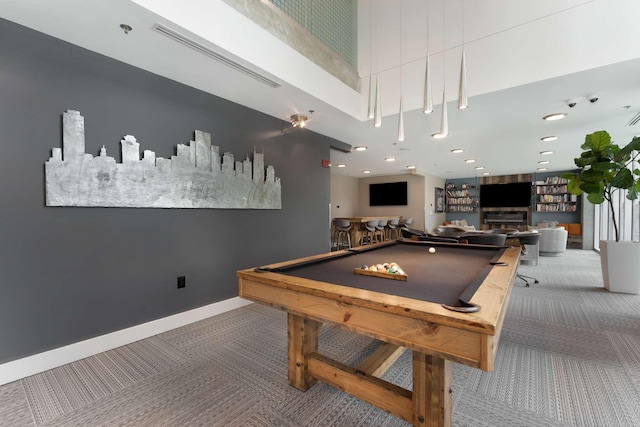 recreation room with billiards and carpet flooring