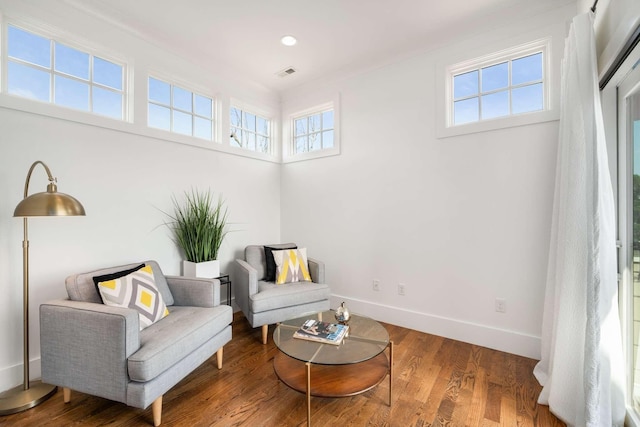 living area with wood-type flooring