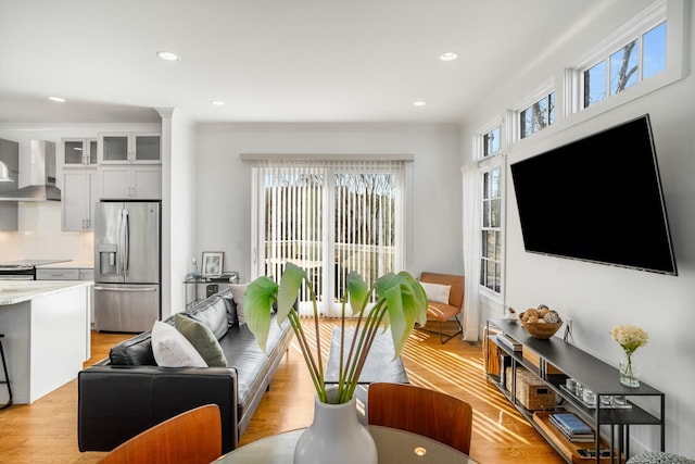 living room featuring light wood-type flooring