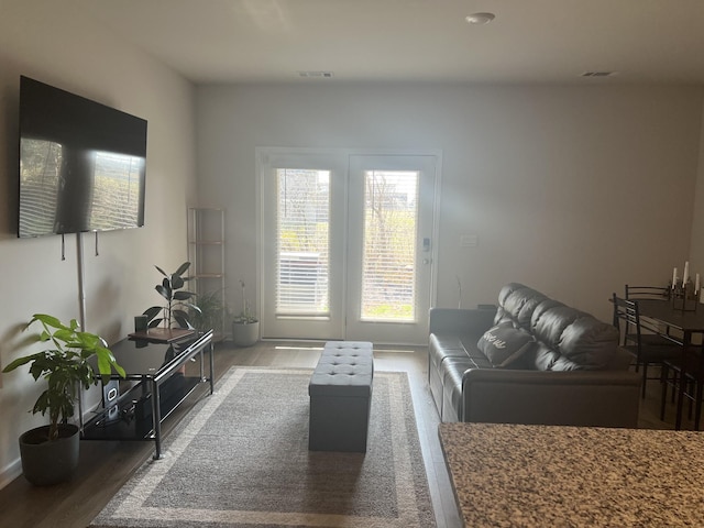 living room with hardwood / wood-style flooring