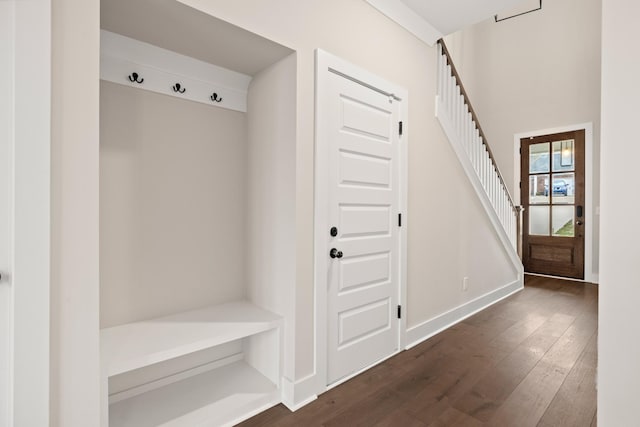 mudroom with dark hardwood / wood-style floors