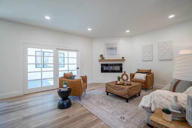 living room with light hardwood / wood-style flooring