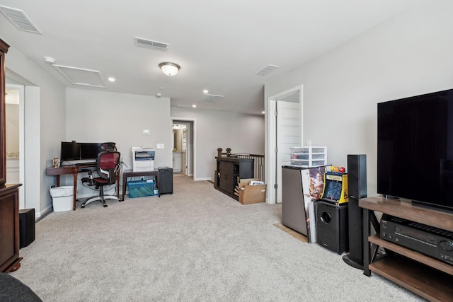 view of carpeted home office