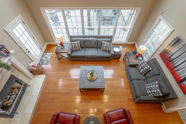 living room featuring hardwood / wood-style flooring and a wealth of natural light