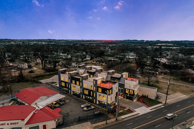 view of aerial view at dusk