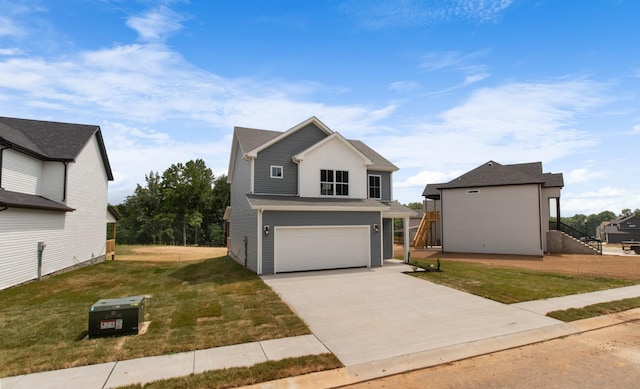 view of front facade featuring a garage and a front lawn