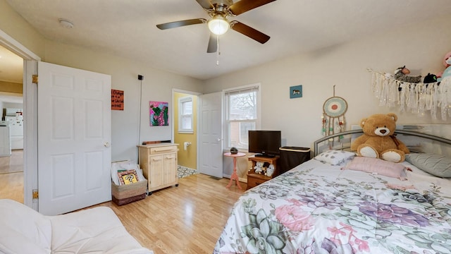 bedroom featuring ceiling fan and light hardwood / wood-style floors