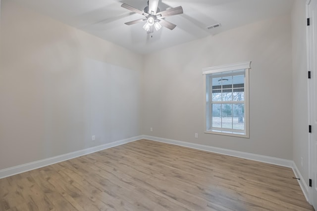 unfurnished room featuring ceiling fan and light wood-type flooring