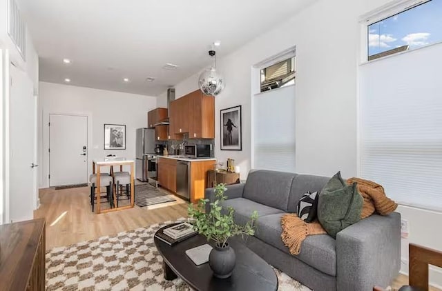 living room featuring light hardwood / wood-style floors