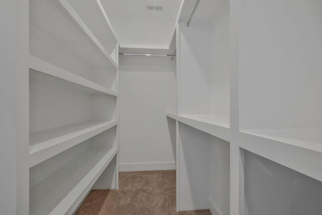 walk in closet featuring light carpet