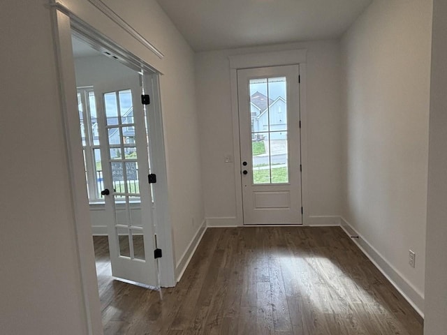 entryway with dark wood-type flooring