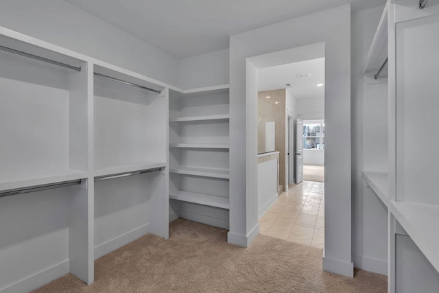 spacious closet featuring light carpet