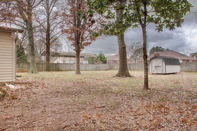 view of yard with a storage unit