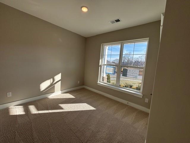 spare room featuring light carpet