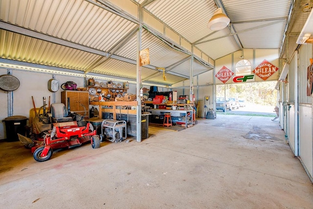 garage featuring a workshop area