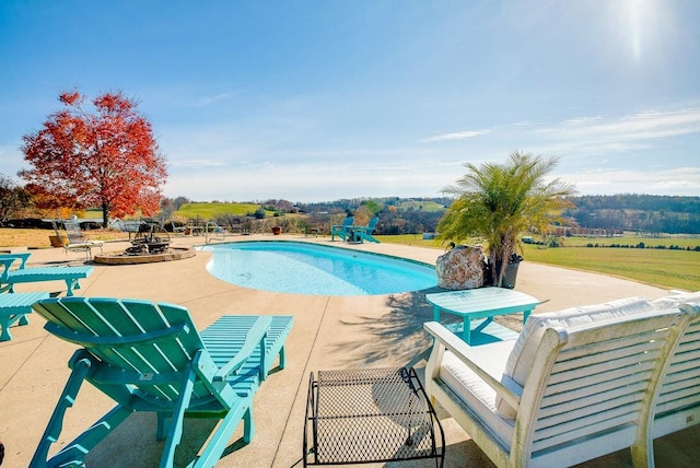 view of swimming pool featuring a patio area