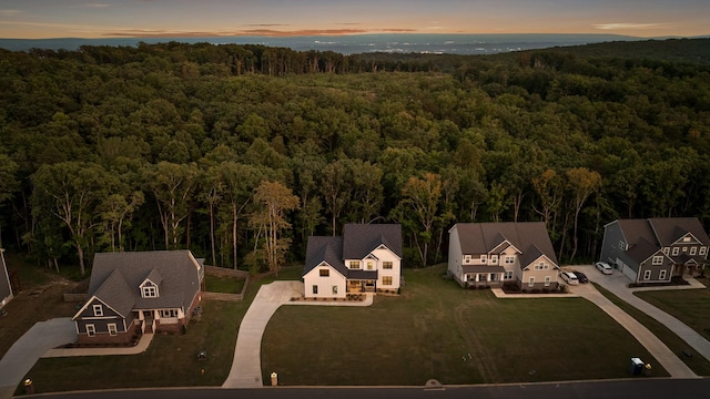 view of aerial view at dusk