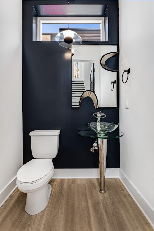 bathroom with hardwood / wood-style floors and toilet