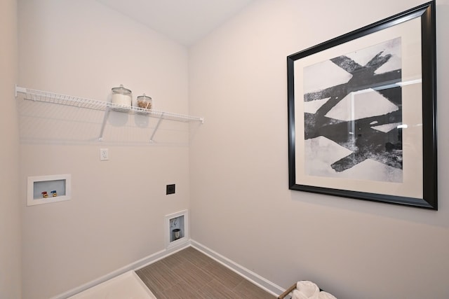 laundry room featuring wood-type flooring, washer hookup, and hookup for an electric dryer