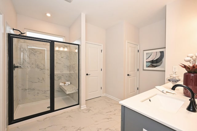 bathroom featuring vanity and walk in shower