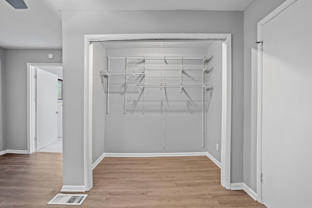 spacious closet with light hardwood / wood-style flooring