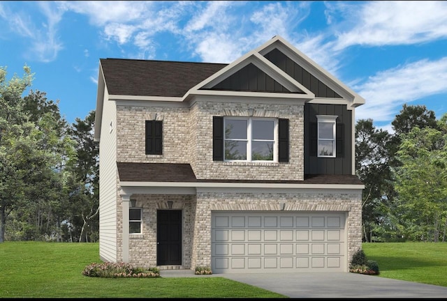 craftsman-style home featuring a garage and a front lawn