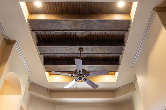 room details with ornamental molding and ceiling fan