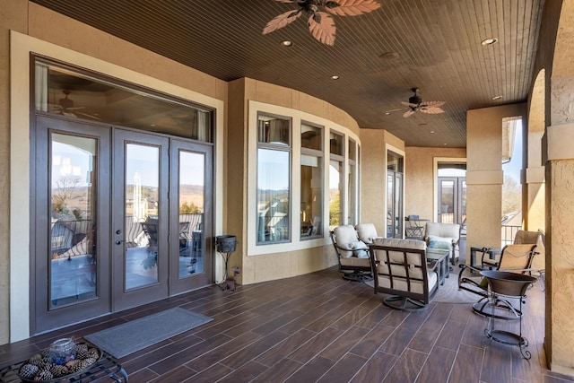 view of patio / terrace featuring french doors and ceiling fan