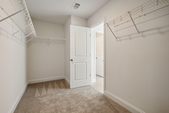 walk in closet with carpet flooring