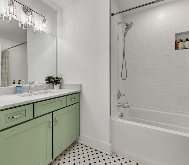 bathroom featuring shower / tub combo with curtain and vanity