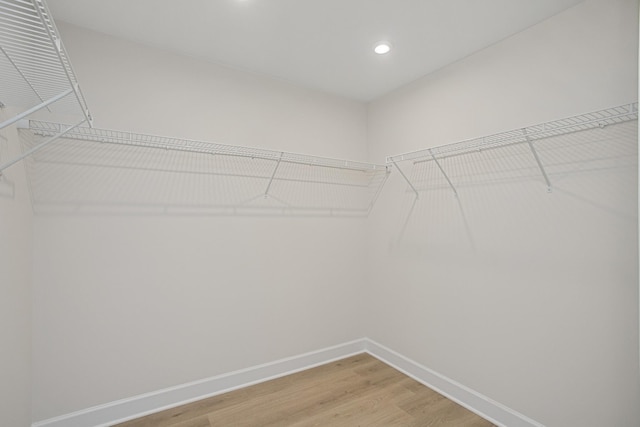 walk in closet with wood-type flooring