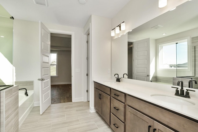 bathroom with vanity and a bathing tub