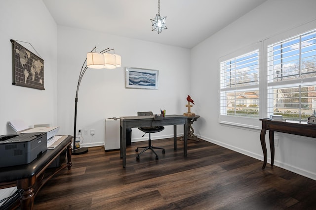 office space featuring dark hardwood / wood-style floors