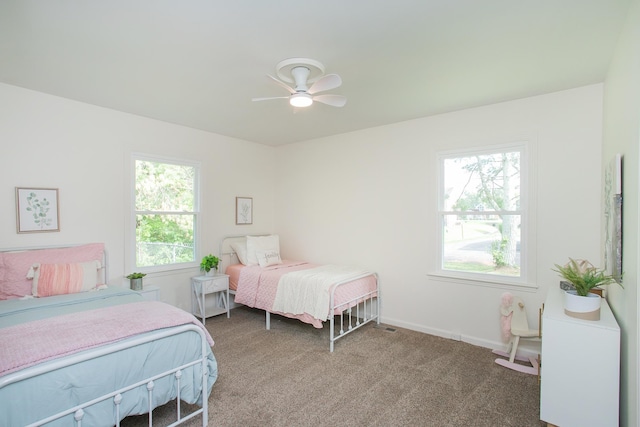 bedroom featuring carpet floors and ceiling fan