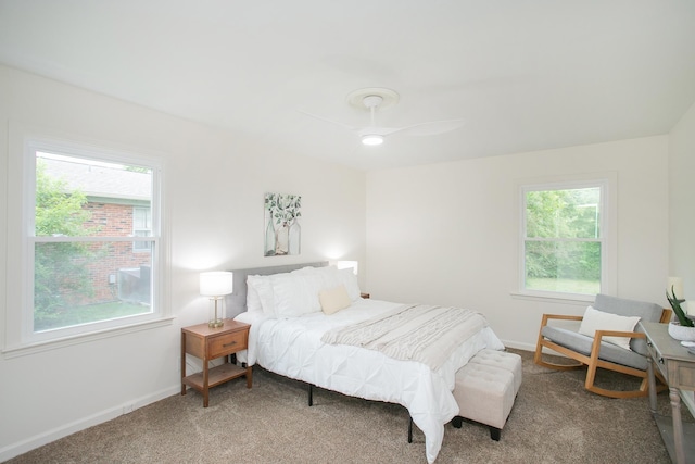 bedroom with carpet flooring and ceiling fan