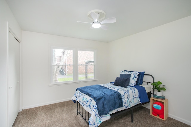 bedroom with carpet and ceiling fan