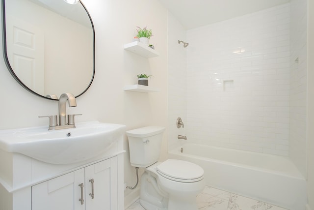 full bathroom featuring vanity, toilet, and tiled shower / bath combo