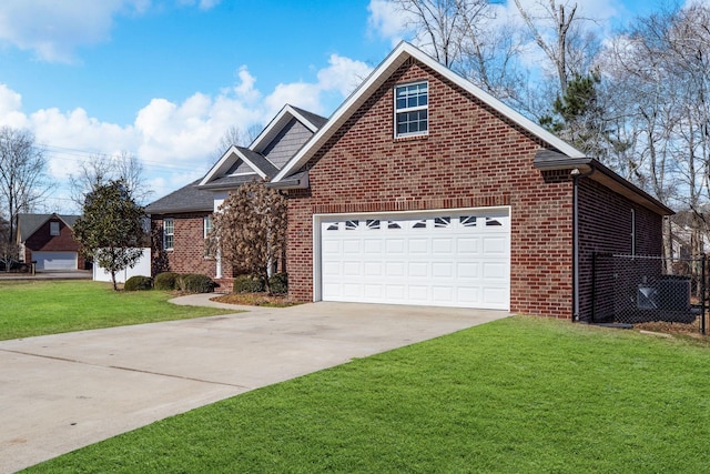 view of front property with a garage, central AC unit, and a front yard