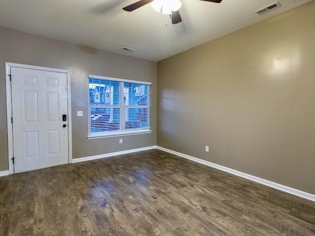 entryway featuring dark hardwood / wood-style floors and ceiling fan