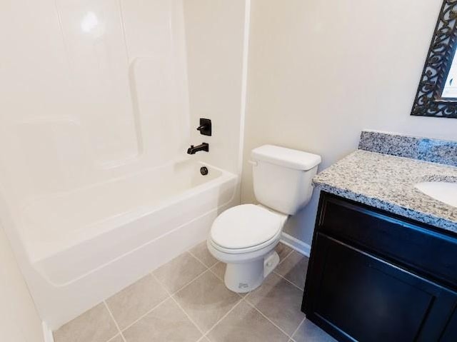 full bathroom with vanity, tub / shower combination, tile patterned floors, and toilet