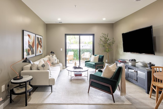 living room with light wood-type flooring