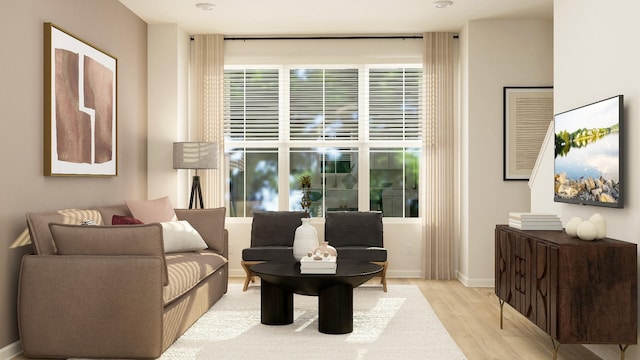 living area with light hardwood / wood-style flooring