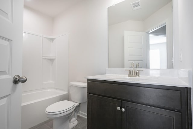 full bathroom featuring vanity, shower / bathing tub combination, tile patterned floors, and toilet