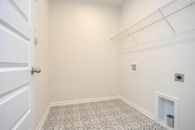 washroom featuring light tile patterned flooring, hookup for an electric dryer, and washer hookup