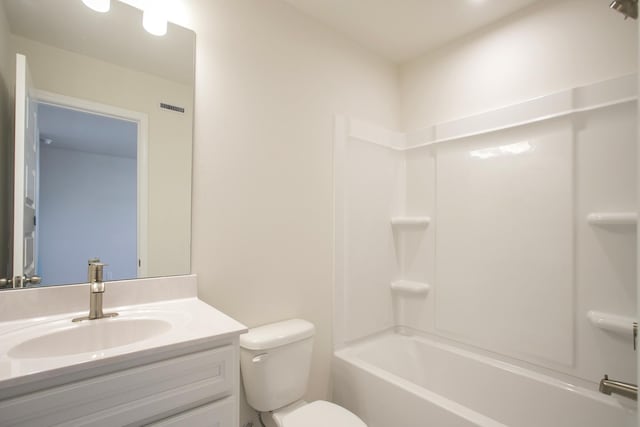 full bathroom with vanity, shower / bathtub combination, and toilet